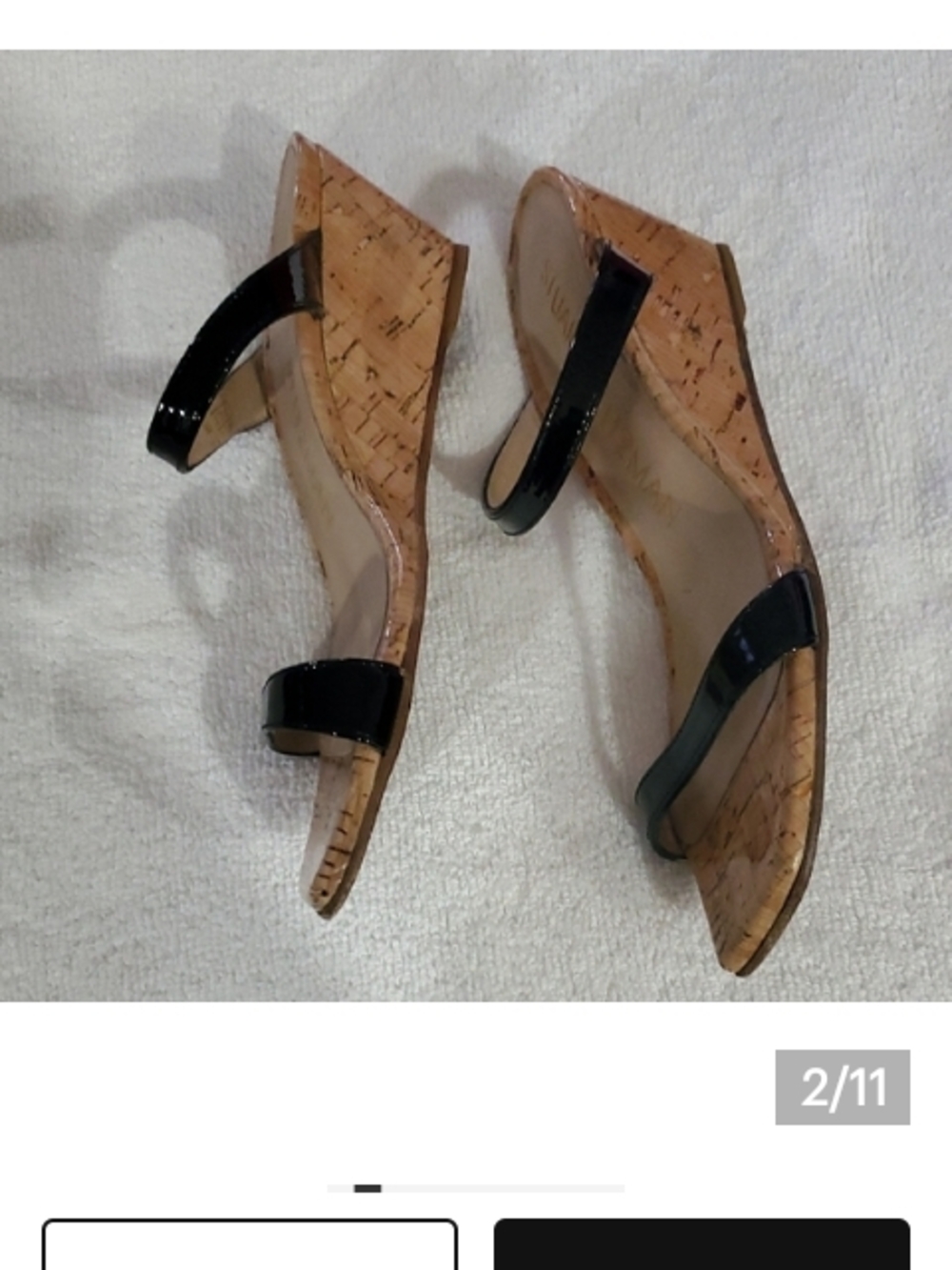 Stuart Weitzman Black Patent Strap Cork Wedge Sandals - Open Toe